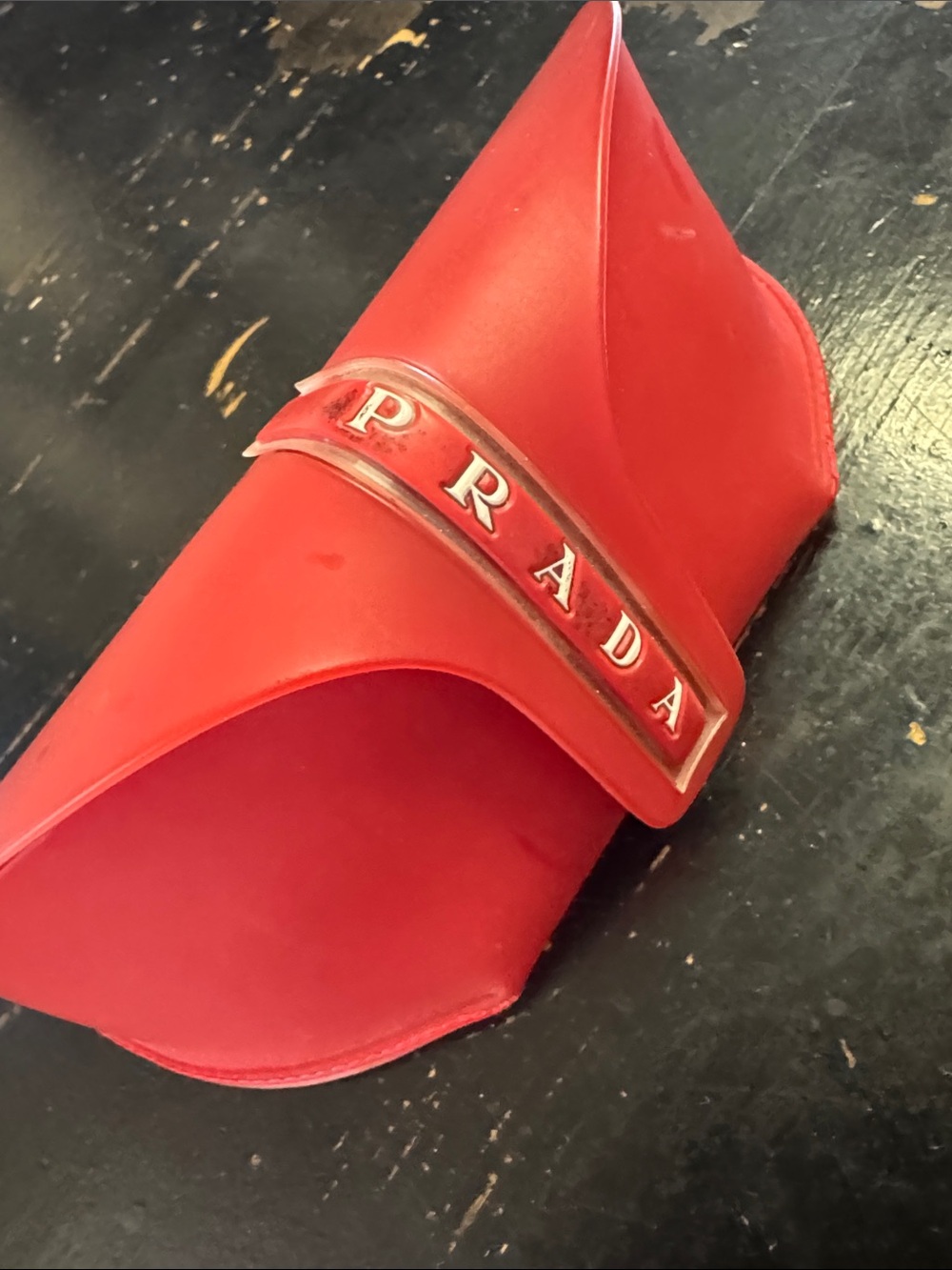 Prada Red Slide with Logo Strap
